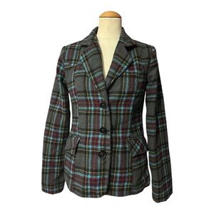 Dollhouse Y2K Junior Plaid Pea Coat Gray Small